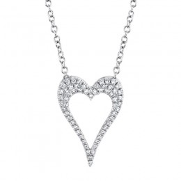 A 14K White Gold Open Heart Shaped Pendant That Is Pave-Set With 57 Single-Cut Diamonds Weighing .14 Carat Total, Average G/H, Vs-Si. The Pendant Is On A Cable Link Chain Measuring 18" In Length W/Adjustments At 17"/16"/15"