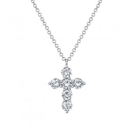 14K White Gold Diamond Cross Necklace 1.10Ct G/H, Vs-Si