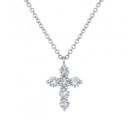 14K White Gold Diamond Cross Necklace .50Ct G/H, Vs-Si