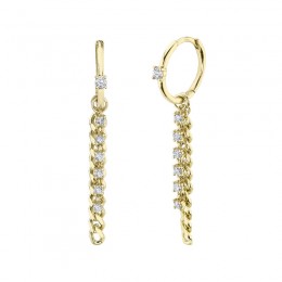 14K Yellow Gold Diamond And Chain Link Dangle Earrings .35Ct G/H, Vs-Si