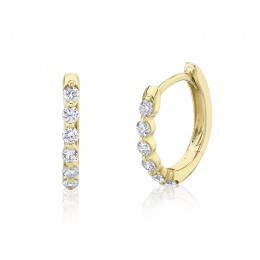 14K Yellow Gold Diamond Oval Huggie Hoop Earrings .26Ct G/H, Vs-Si