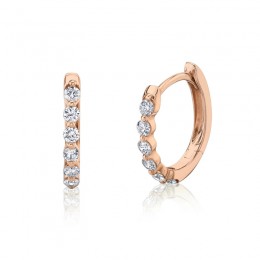 14K Rose Gold Diamond Huggie Hoop Earrings