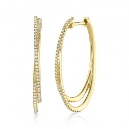 14K Yellow Gold Oval Shaped Crossover Hoop Earring