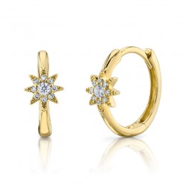 14K Yellow Gold Diamond Starburst Huggie Earring