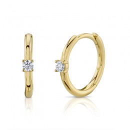 14K Yellow Gold Diamond Huggie Earring