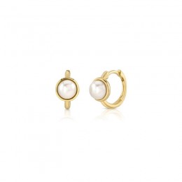 A Pair Of 14K Yellow Gold And Cultured Pearl Huggie Earrings