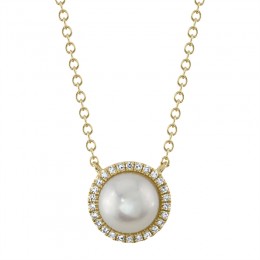 14K Yellow Gold Diamond And Cultured Pearl Necklace