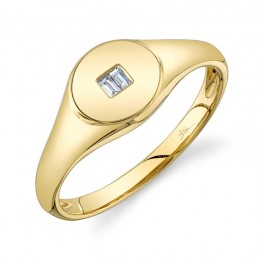 14K Yellow Gold And Diamond Baguette Signet Ring