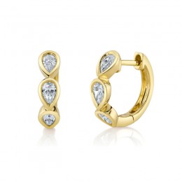 14K Yellow Gold Diamond Pear Bezel Huggie Earrings