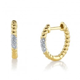 14K Yellow Gold Cabled Huggie Hoop Earring