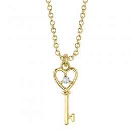 14K Yellow Gold Diamond Heart Key Necklace