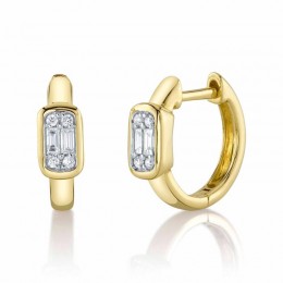 14K Yellow Gold Diamond Baguette Huggie Earring