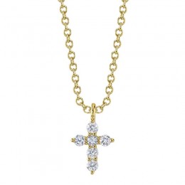 14K Yellow Gold Diamond Cross Necklace