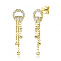14K Yellow Gold Diamond Faceted Ball Chain Fringe Earring