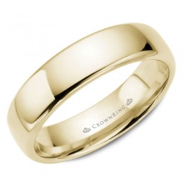 14K Yellow Gold, High Polished, Heavy Domed Comfort-Fit Wedding Band By Crown Ring