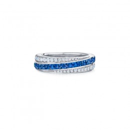 Splendor Stripe Half Circle Ring With Diamonds And Sapphires