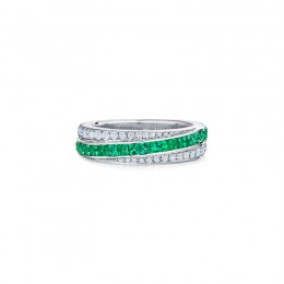 Splendor Stripe Half Circle Ring With Diamonds And Emeralds