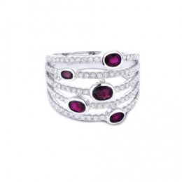 14K White Gold Ring with Rubies