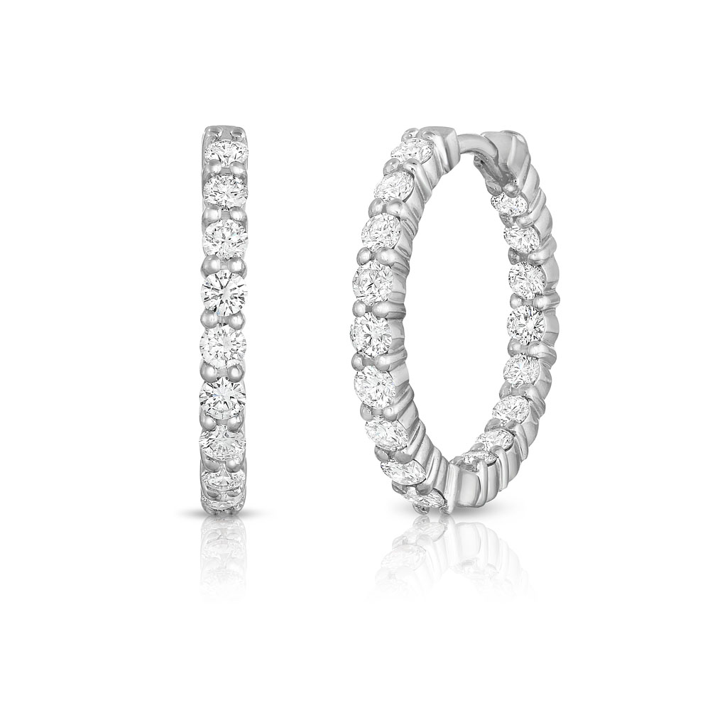 Roberto Coin 18 Karat White Gold Small Inside Out Diamond Hoop Earrings