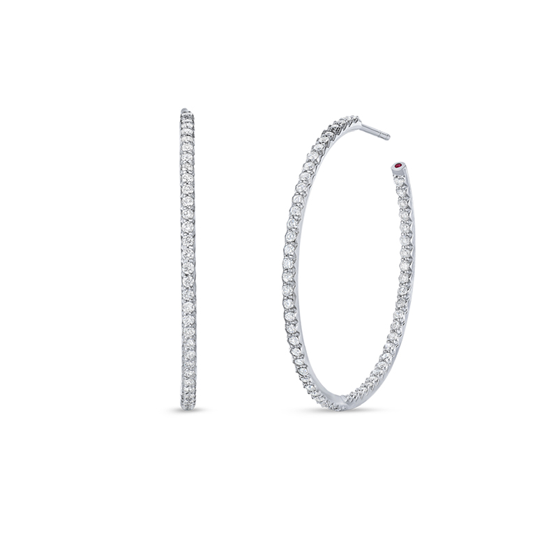 Roberto Coin 18K White Gold Large Inside Outside Diamond Hoops earrings