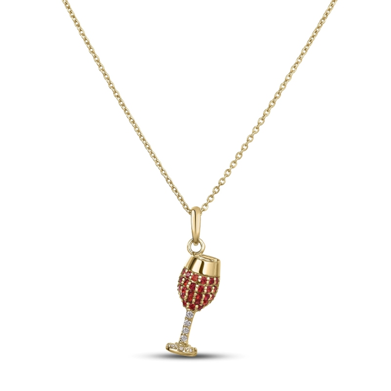 Roberto Coin 18K Yellow Gold Tiny Treasures Diamond And Orange Sapphire Wine Glass Necklace