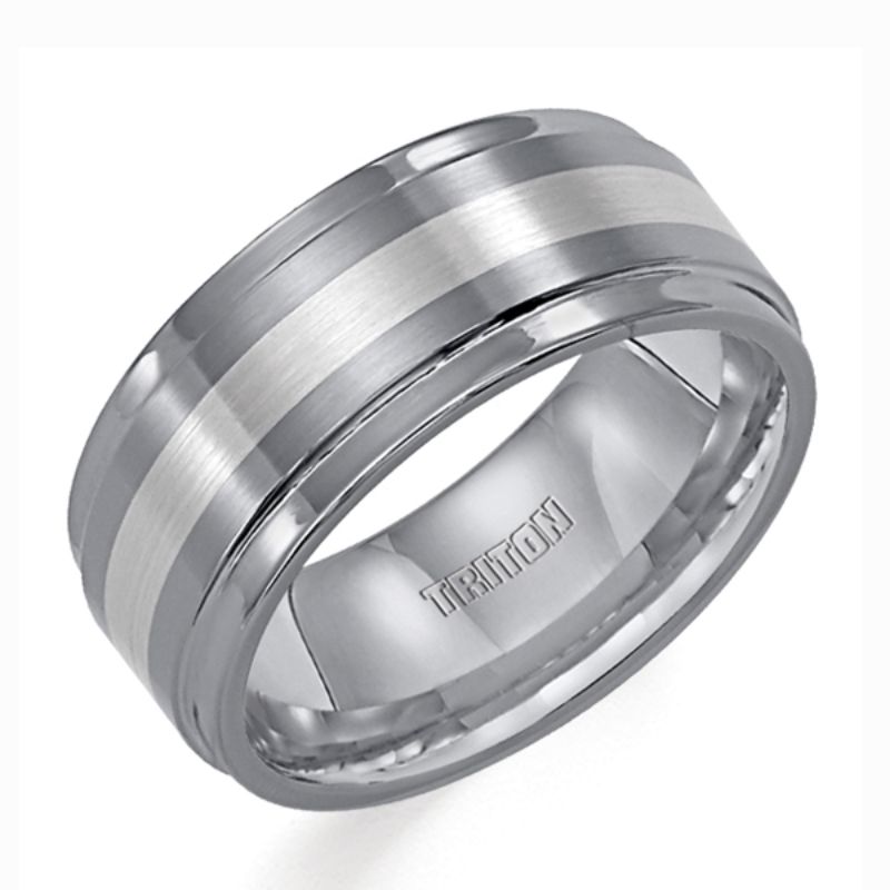 Triton Tungsten Comfort Fit Band with Platinum Inlay