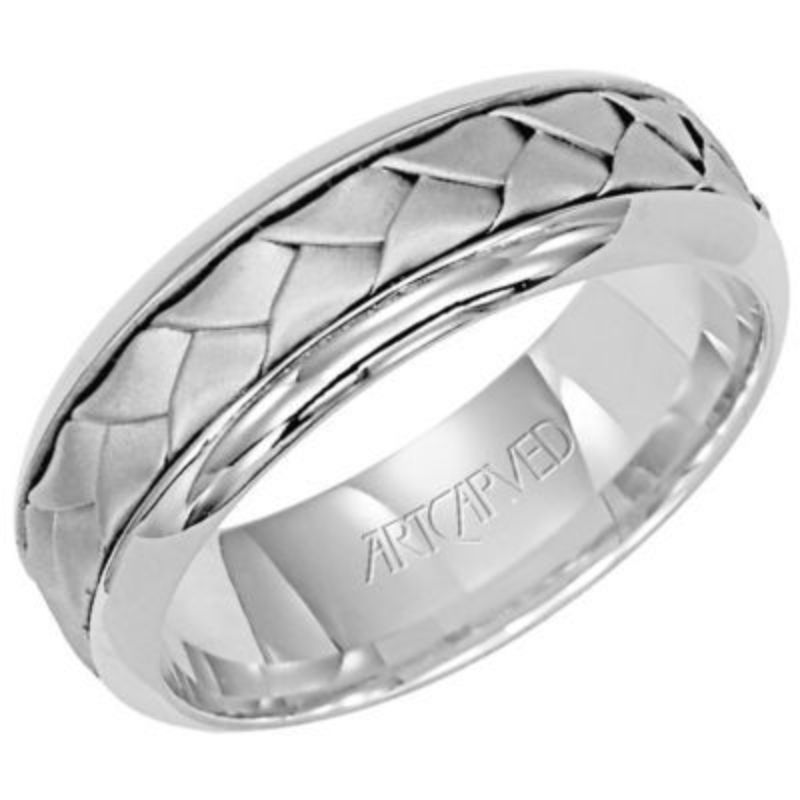 14KW Gents Woven Sand Blasted Texture Wedding Band - 6.5 Mm - Size 10