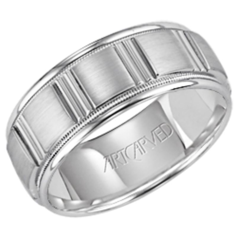 14KW Gents Engraved Wedding Band -8 Mm -Size 10