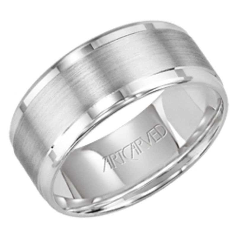 14KW Gents Engraved Wedding Band -8.5Mm -Size 10
