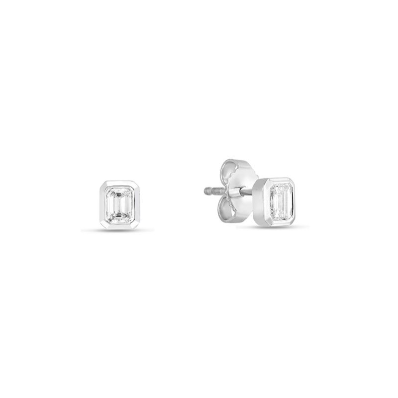 Roberto Coin 18K White Gold Tiny Treasures Diamond Emerald-cut Stud Earrings