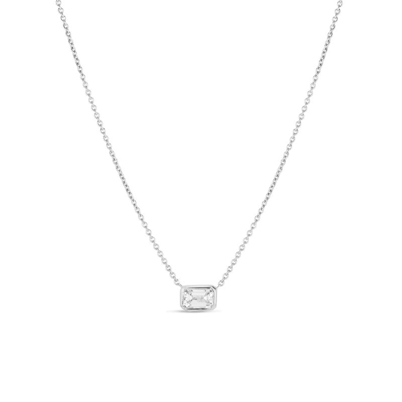 Roberto Coin 18K White Gold East-West Set Emerald Cut Diamond Solitaire Necklace