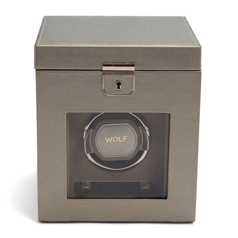 WOLF Pewter Palermo Single Watch Winder with Storage