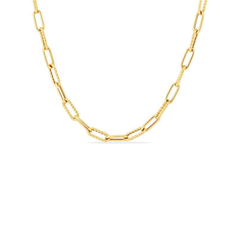 Roberto Coin 18K Designer Gold Alternating Polished And Fluted Paperclip Link 17 Inch Chain