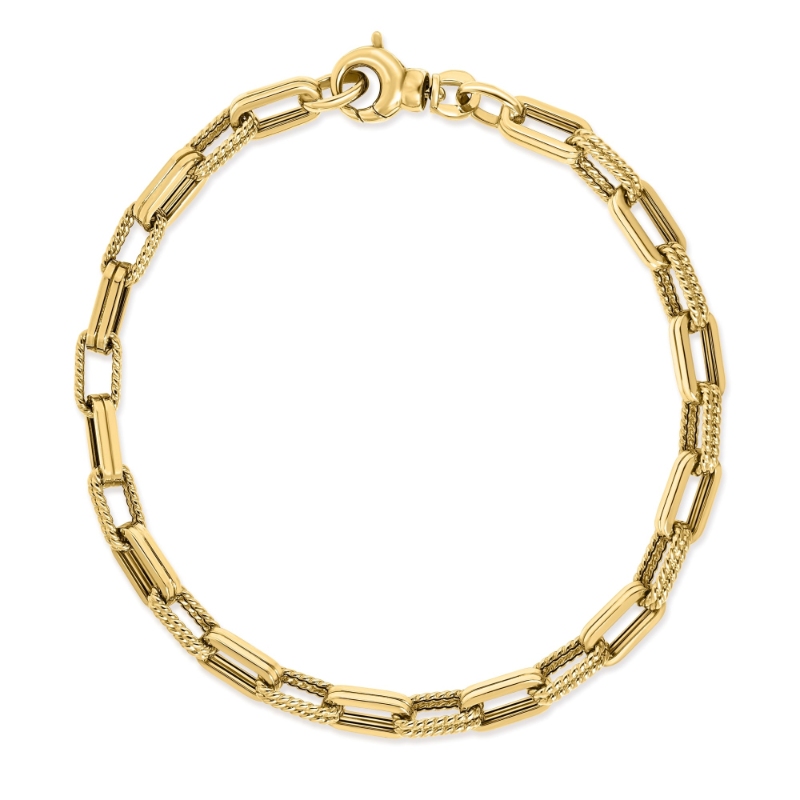 Roberto Coin 18K Yellow Designer Gold Chain Alternating Rectangular Link Chain Bracelet