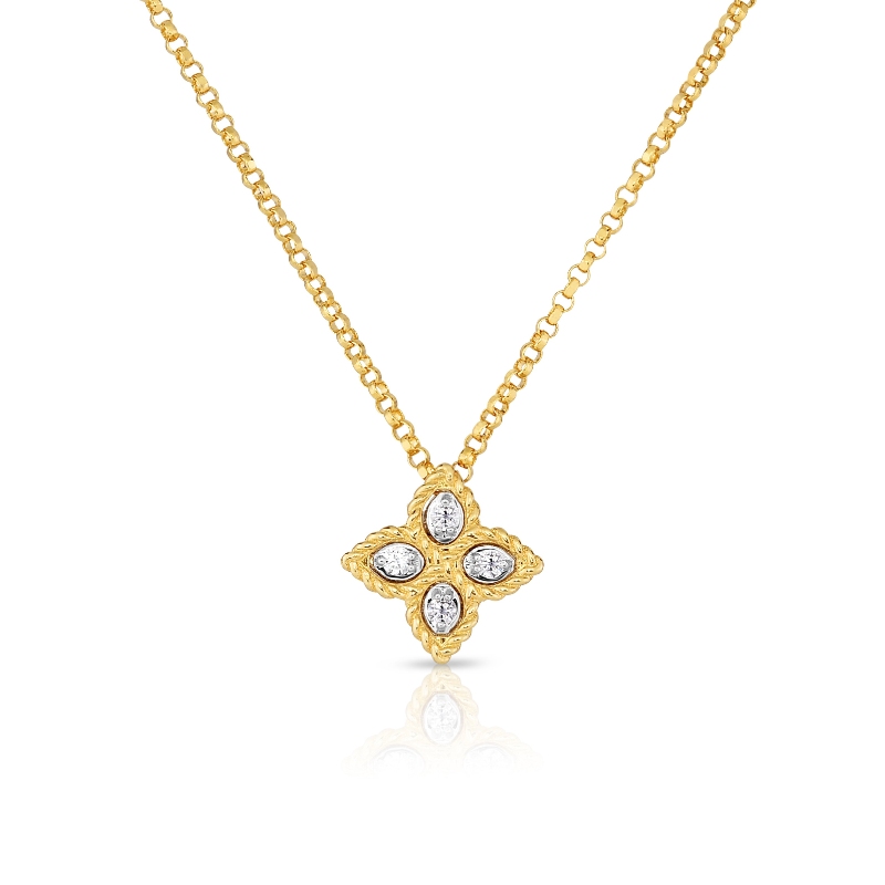 Roberto Coin 18K Yellow/White Gold Princess Flower Small Diamond Necklace