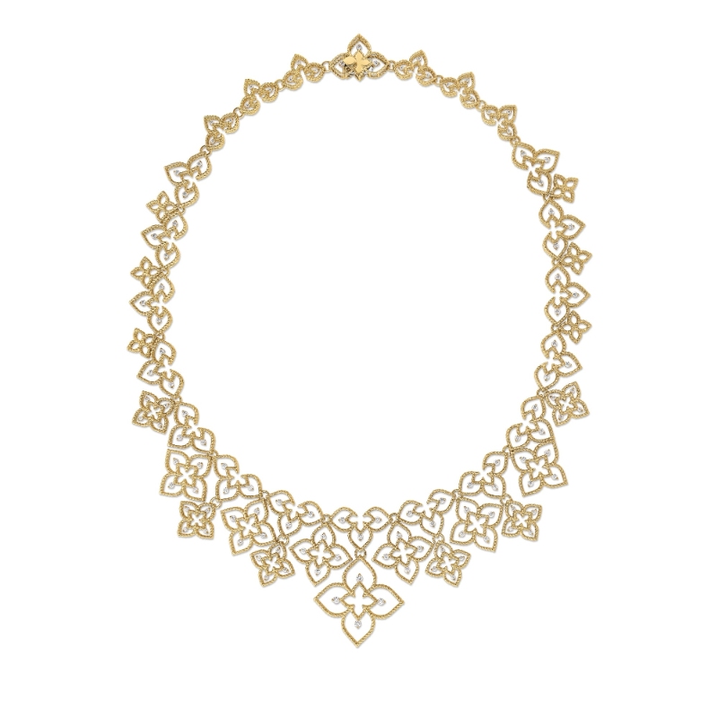Roberto Coin 18K Yellow Gold Princess Flower Diamond Flower Collar Necklace