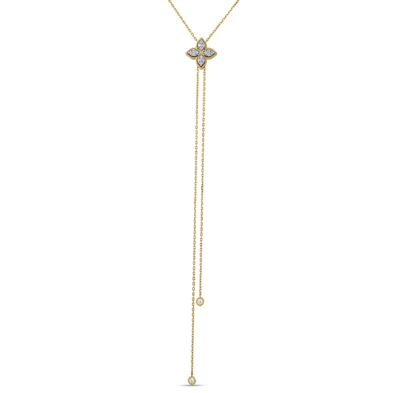 Roberto Coin 18K Yellow/White Gold Princess Flower Pave Diamond Lariat Necklace