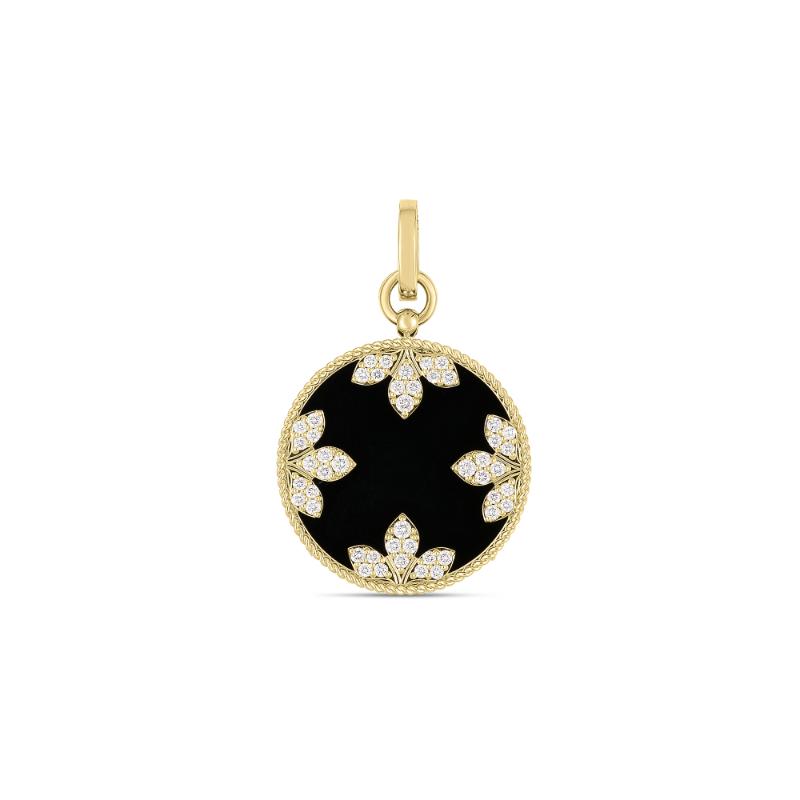 Roberto Coi 18K Yellow Gold Medallion Diamond & Black Jade Flower Pendant