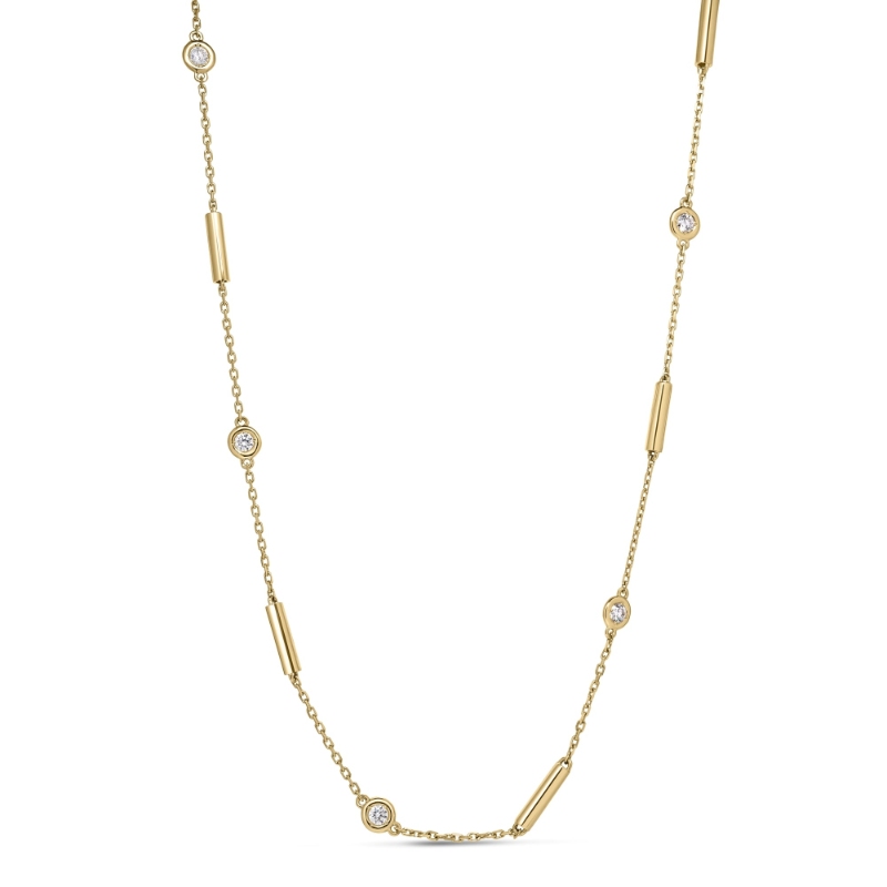 Roberto Coin 18K Yellow Gold Diamonds By The Inch Bar And Bezel Station Long Necklace
