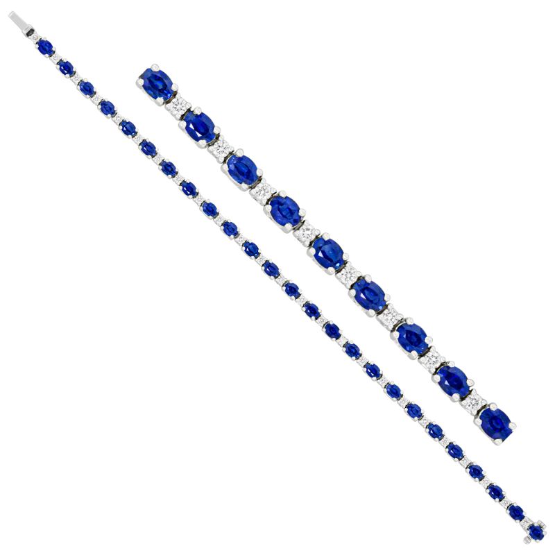 Tennis Bracelet with An Oval Faceted Blue Sapphire