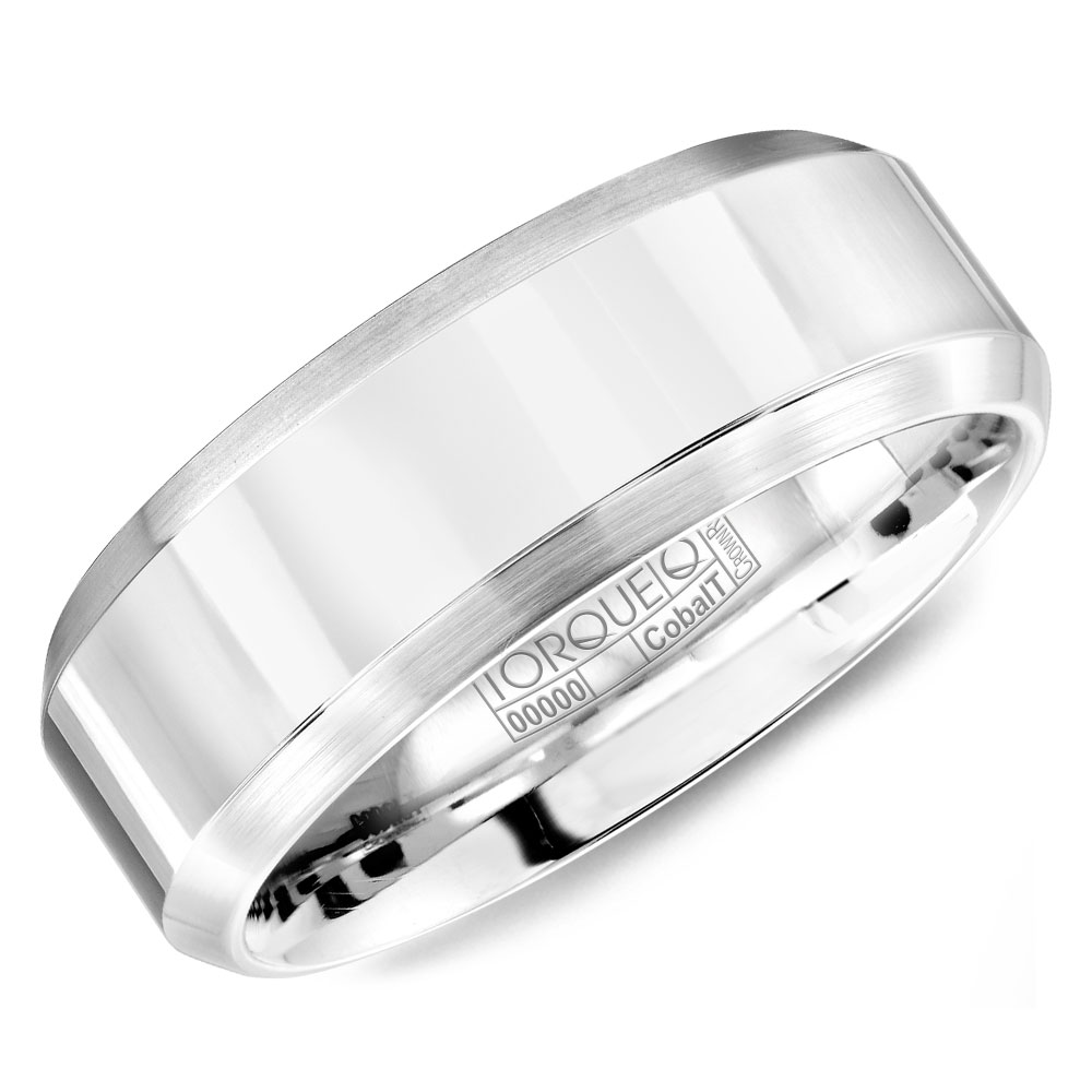 A White Cobalt Torque Band With Brushed Beveled Edges.