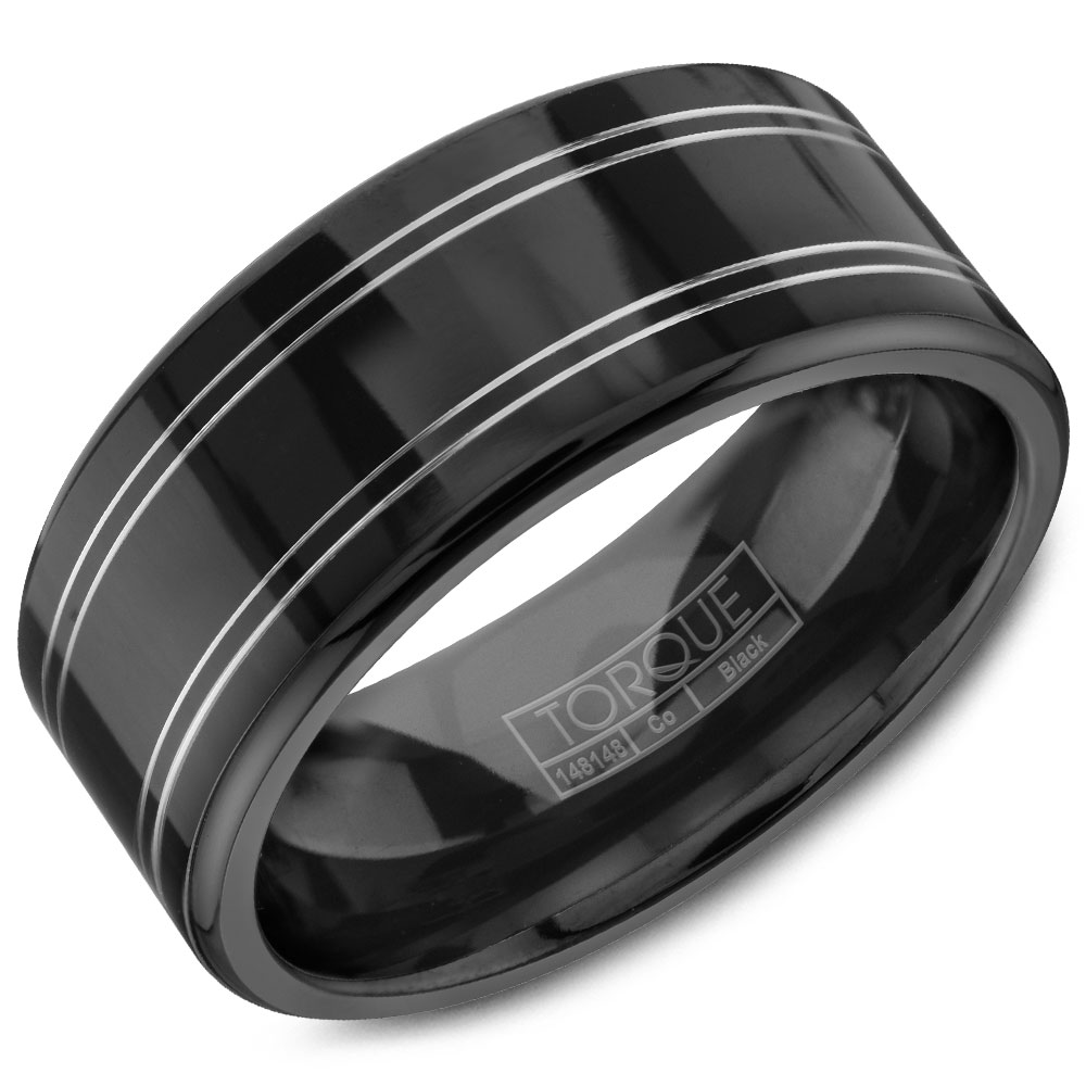 A High Polished Black Cobalt Torque Band With A Line Detailing.