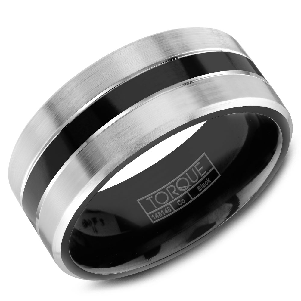 A Black Cobalt Torque Band With Brushed White Cobalt Edges.