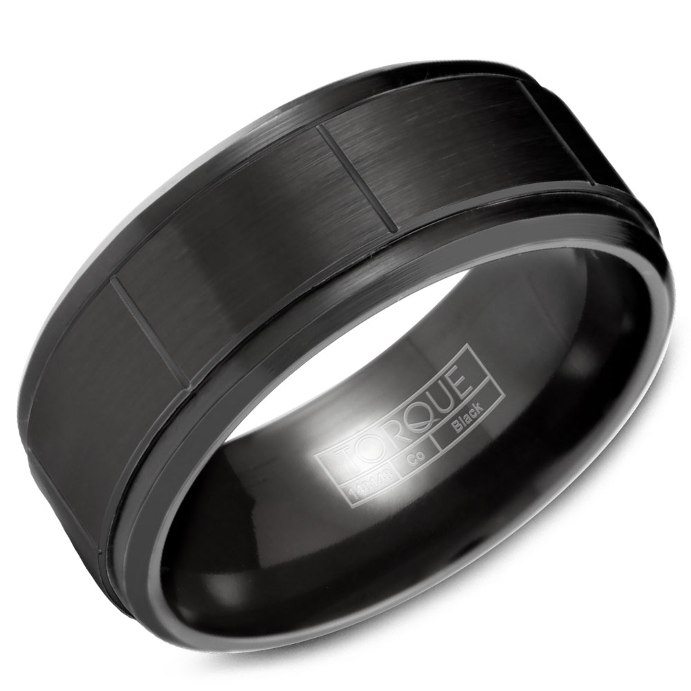 A Black Cobalt Torque Band With A Brushed Center And Line Detailing.