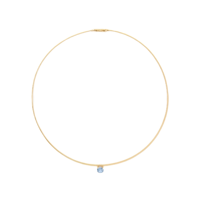 Marco Bicego Masai 18K Yellow Gold Coil Necklace With Aquamarine Station