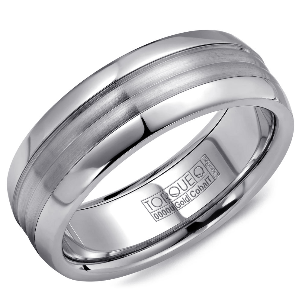 A Torque Ring In White Cobalt With A White Gold Center.