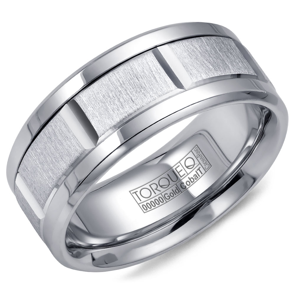 A Torque Ring In White Cobalt With A Sandpaper Finish White Gold Center.