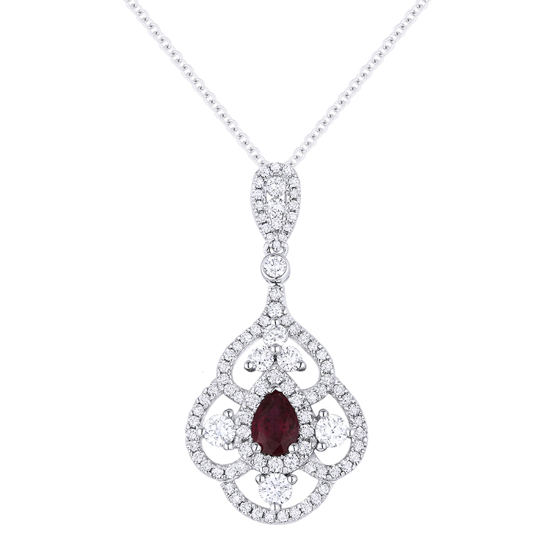 18K White Gold Ruby And Diamond Pendant