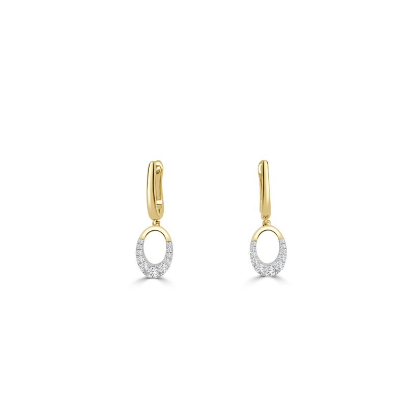 14K Yellow & White Gold Small No Link, Oval Clip Ii Diamond Hanging Earrings