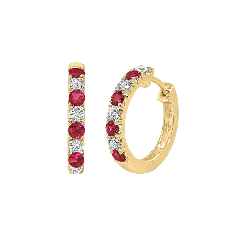 Huggie Hoop Earrings with Rubies